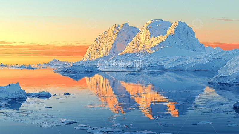高清大图下载【趣麦麦图】极地冰川日落景色