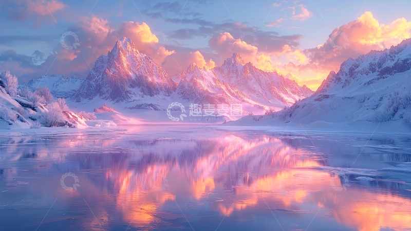 高清大图下载【趣麦麦图】粉色雪山日出