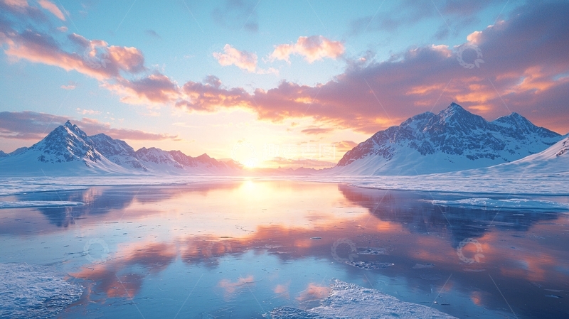 高清大图下载【趣麦麦图】极地雪山日落美景