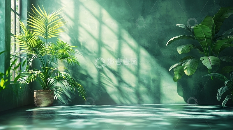 高清大图下载【趣麦麦图】绿植阳光洒落的室内空间