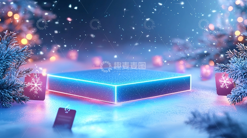 高清大图下载【趣麦麦图】蓝色霓虹灯圣诞展示台