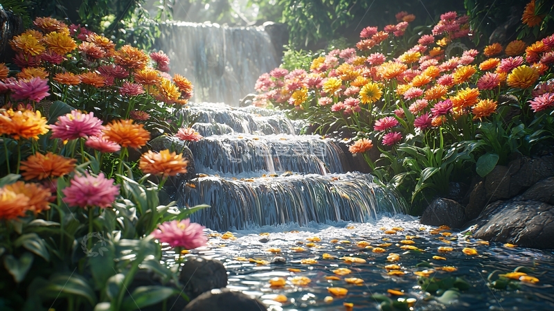 高清大图下载【趣麦麦图】瀑布花海