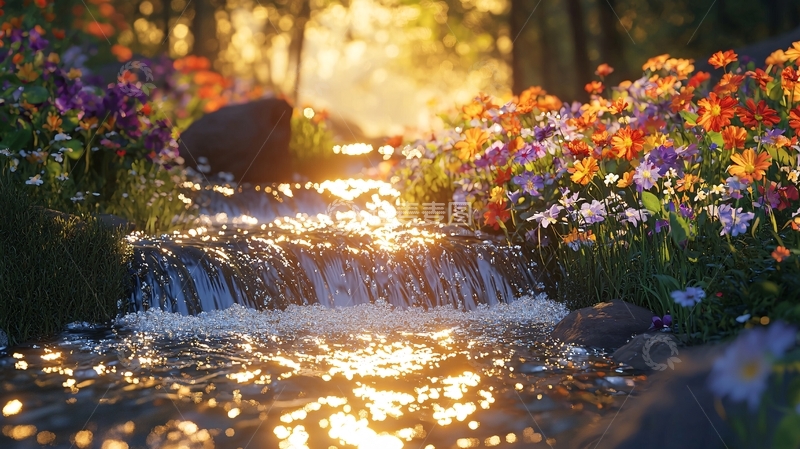 高清大图下载【趣麦麦图】夕阳下的花溪瀑布