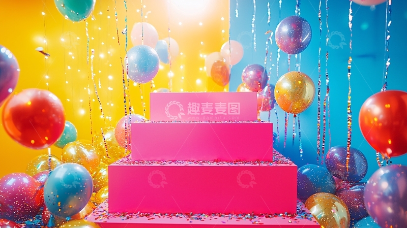 高清大图下载【趣麦麦图】彩色气球粉色阶梯