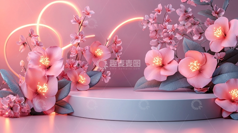 高清大图下载【趣麦麦图】粉色花朵圆形底座