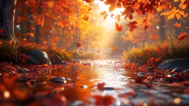 高清大图下载【趣麦麦图】秋日森林溪流24