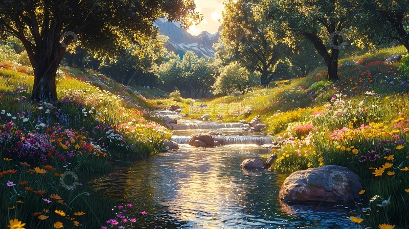 高清大图下载【趣麦麦图】阳光洒在小溪上