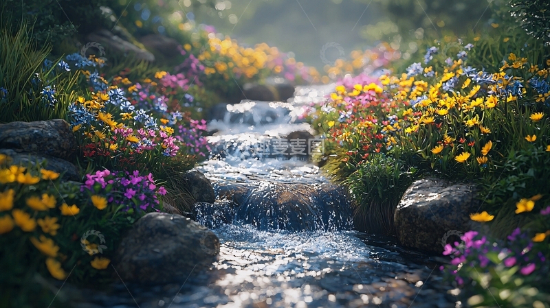 高清大图下载【趣麦麦图】溪流旁盛开的鲜花