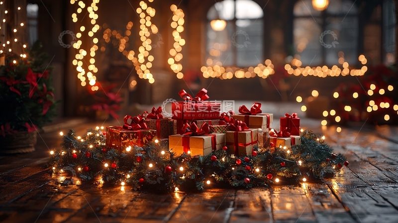 高清大图下载【趣麦麦图】温暖圣诞礼物堆
