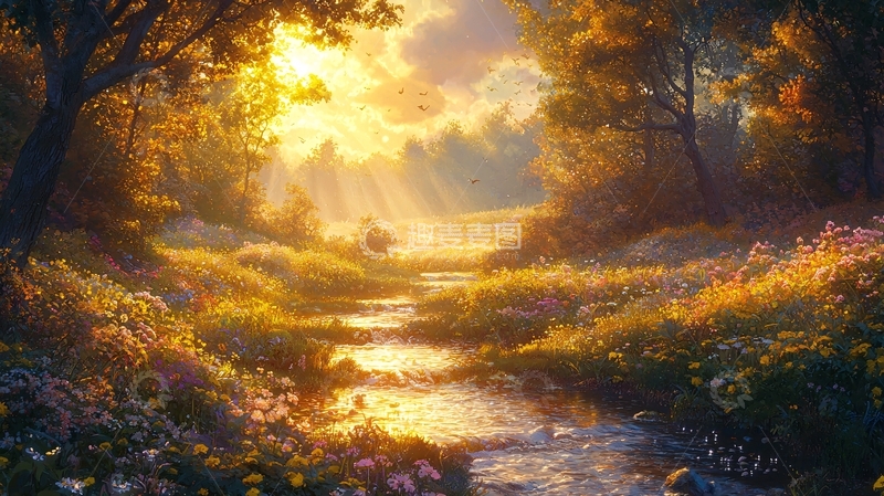 高清大图下载【趣麦麦图】阳光森林小溪