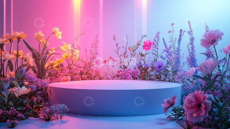 高清大图下载【趣麦麦图】梦幻花卉圆形展台