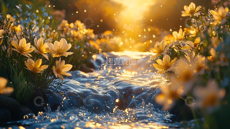 高清大图下载【趣麦麦图】阳光洒在溪流边的黄花