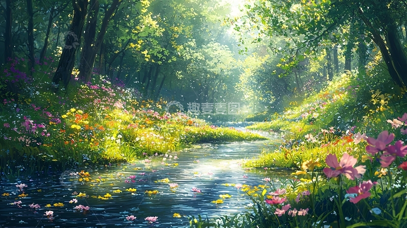 高清大图下载【趣麦麦图】阳光森林小溪