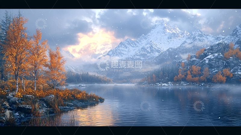 高清大图下载【趣麦麦图】秋日雪山湖泊景色
