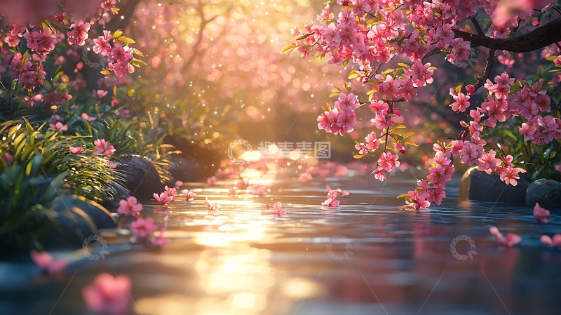 高清大图下载【趣麦麦图】春日溪流樱花盛开