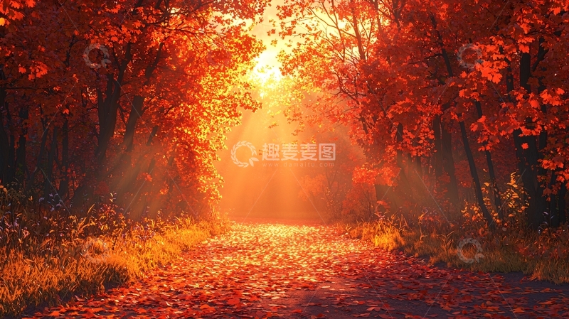 高清大图下载【趣麦麦图】秋日森林阳光小路
