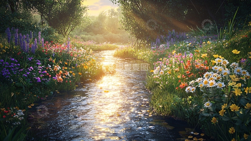 高清大图下载【趣麦麦图】阳光森林小溪