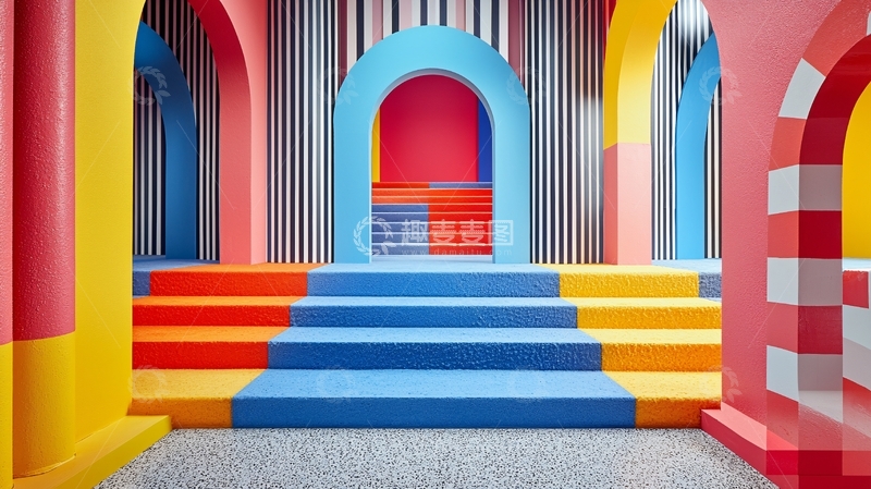 高清大图下载【趣麦麦图】彩色拱门阶梯空间