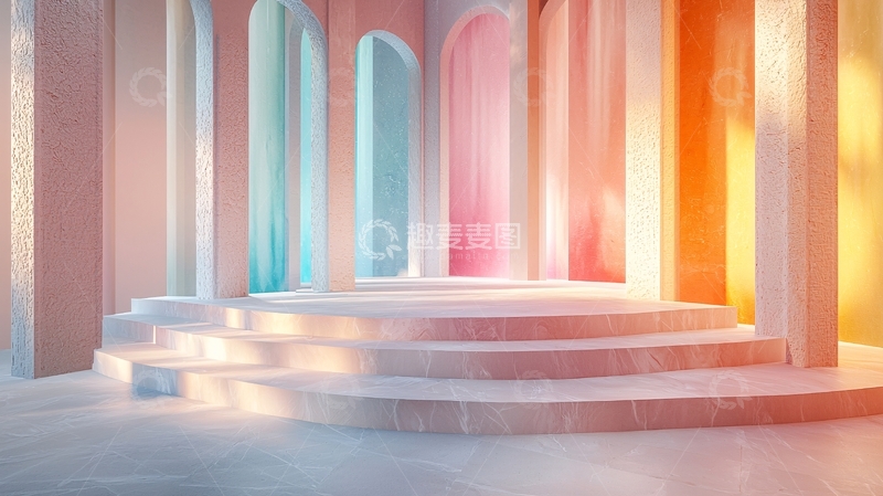 高清大图下载【趣麦麦图】梦幻彩色拱门阶梯场景