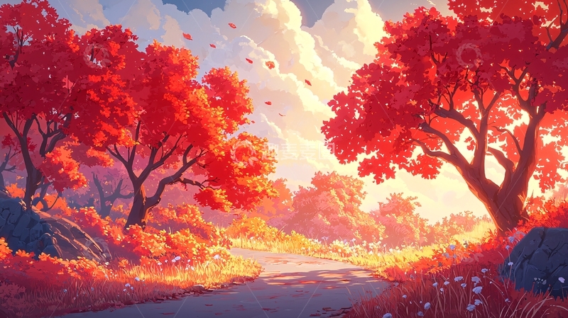 高清大图下载【趣麦麦图】红叶森林小路