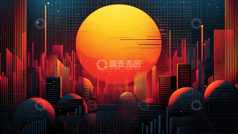 高清大图下载【趣麦麦图】赛博朋克城市日落