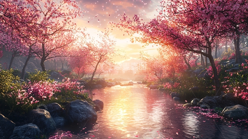 高清大图下载【趣麦麦图】唯美樱花河畔