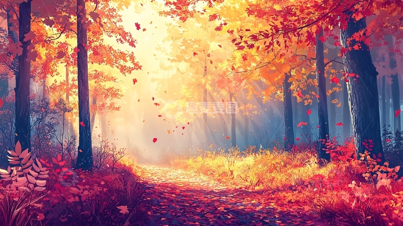 高清大图下载【趣麦麦图】秋日森林阳光洒落