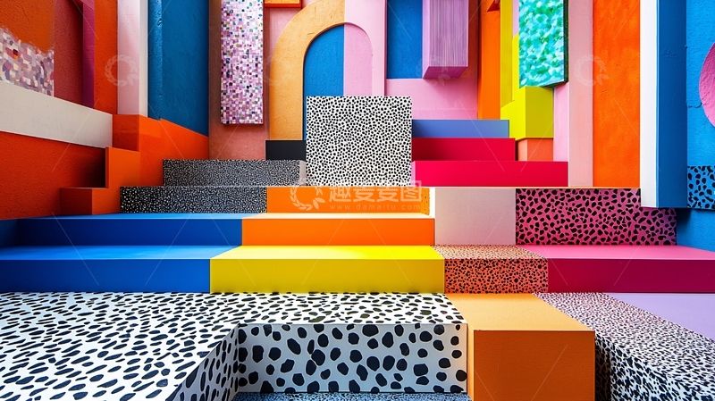 高清大图下载【趣麦麦图】彩色几何楼梯
