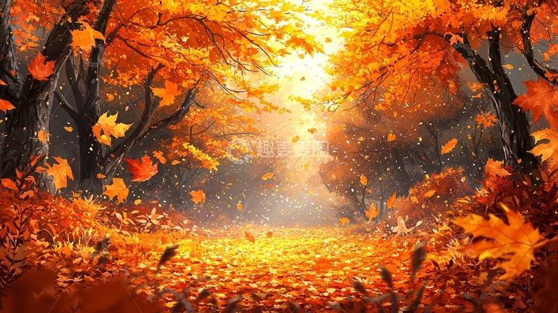 高清大图下载【趣麦麦图】秋日森林落叶小路