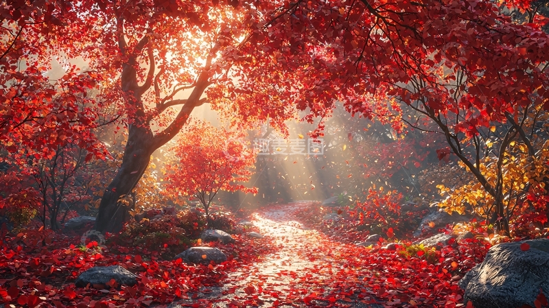 高清大图下载【趣麦麦图】红叶森林小路