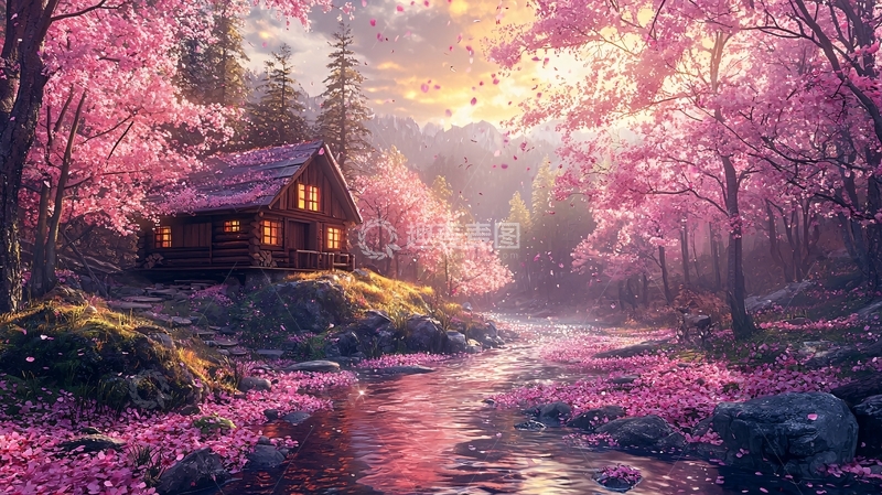 高清大图下载【趣麦麦图】粉色森林小屋