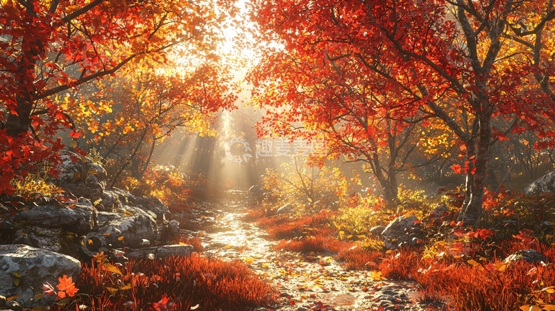 高清大图下载【趣麦麦图】秋日森林溪流阳光