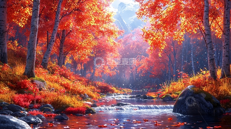 高清大图下载【趣麦麦图】秋日森林小溪