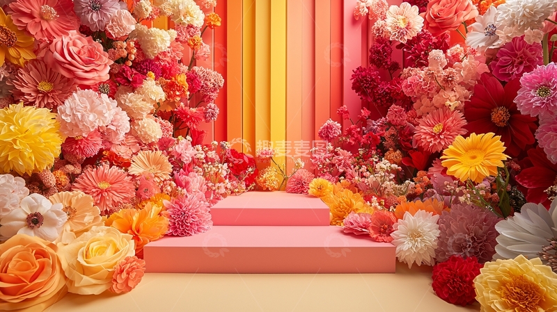 高清大图下载【趣麦麦图】鲜花背景粉色阶梯