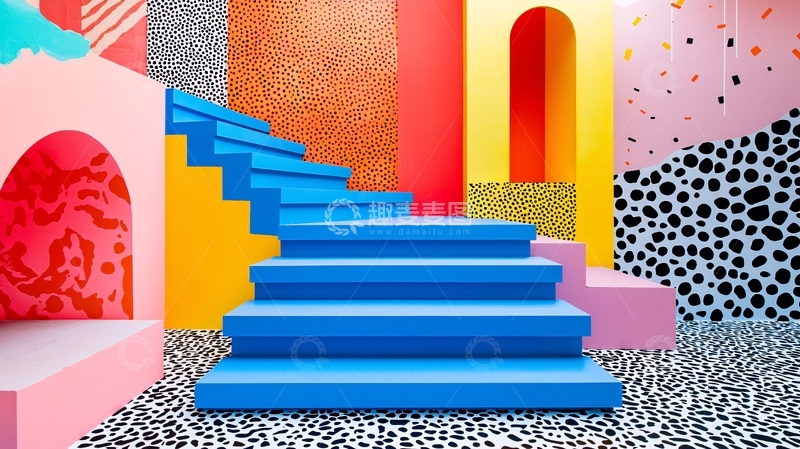 高清大图下载【趣麦麦图】彩色阶梯抽象空间