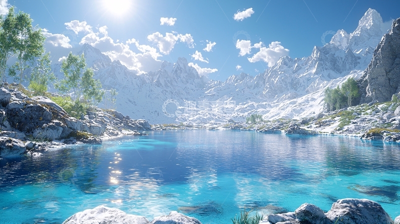 高清大图下载【趣麦麦图】阳光明媚雪山湖泊