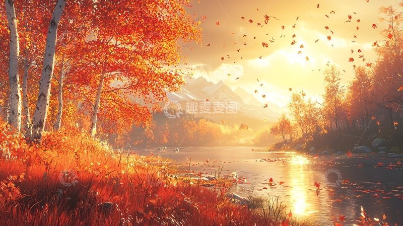 高清大图下载【趣麦麦图】秋日暖阳下的森林河流