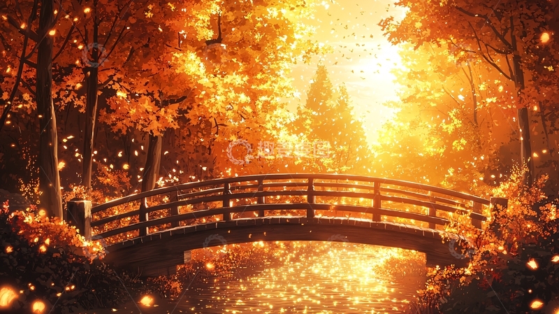 高清大图下载【趣麦麦图】秋季森林小桥