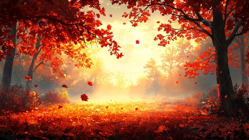 高清大图下载【趣麦麦图】秋日森林落叶阳光