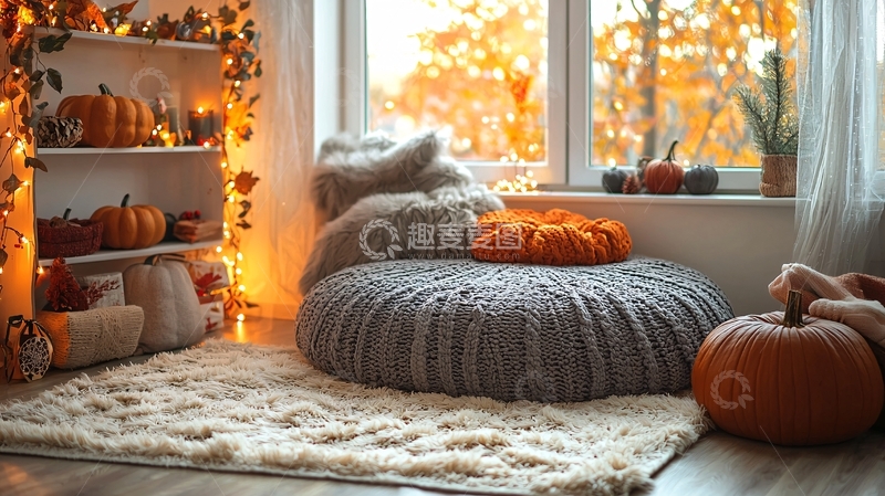 高清大图下载【趣麦麦图】秋日暖阳下的舒适客厅