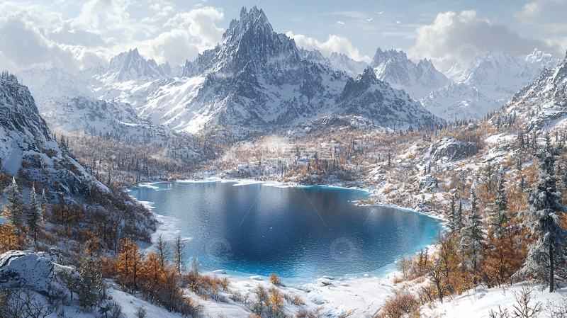 高清大图下载【趣麦麦图】雪山湖泊冬季景色