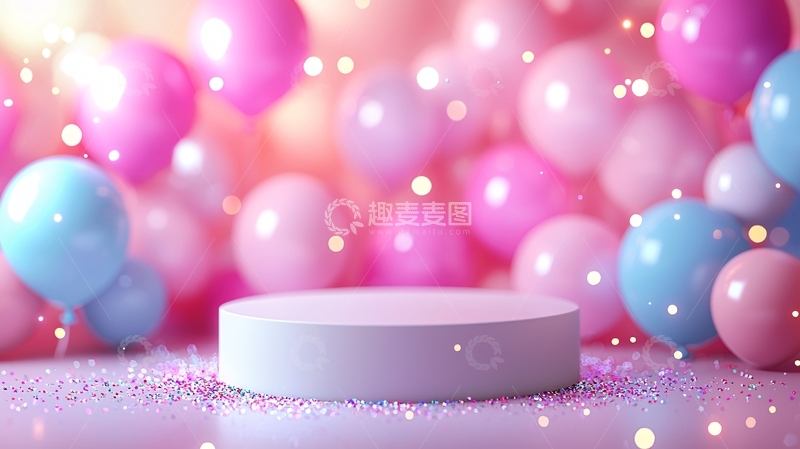 高清大图下载【趣麦麦图】粉色气球背景展示台