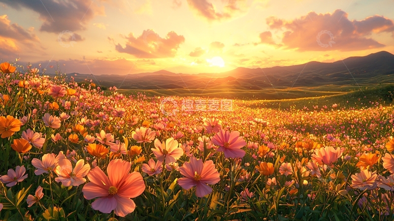 高清大图下载【趣麦麦图】日出花海田园风光