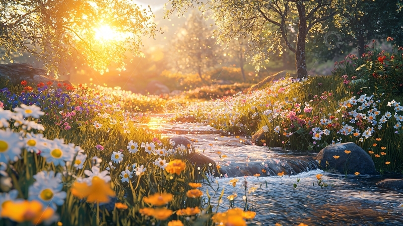 高清大图下载【趣麦麦图】阳光下的花溪