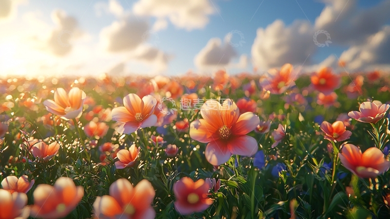 高清大图下载【趣麦麦图】阳光下盛开的野花田