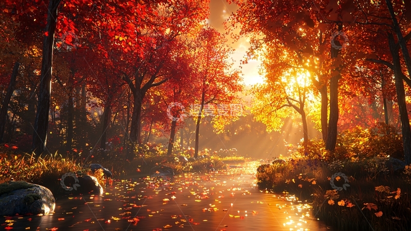 高清大图下载【趣麦麦图】秋日森林溪流25