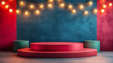 红蓝背景圆形展台灯光