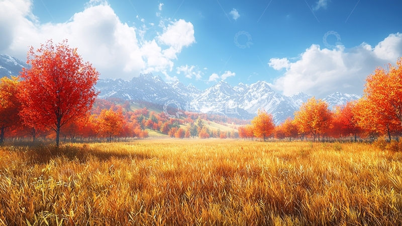 高清大图下载【趣麦麦图】秋日山谷红叶