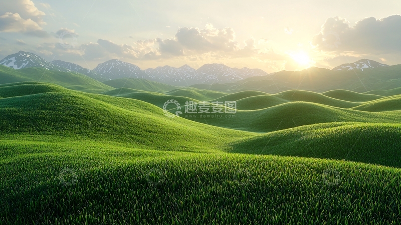 高清大图下载【趣麦麦图】阳光下的绿色丘陵