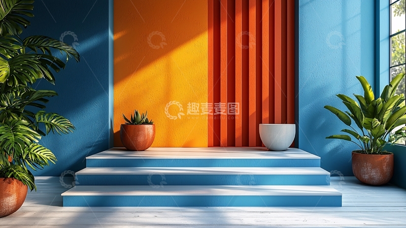 高清大图下载【趣麦麦图】蓝色橙色背景